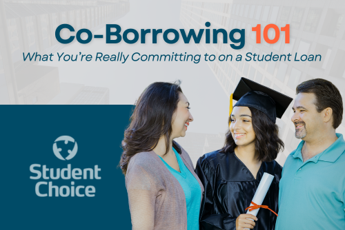 Parents with recent graduate daughter in cap and gown, co-borrower student loan guide 2025